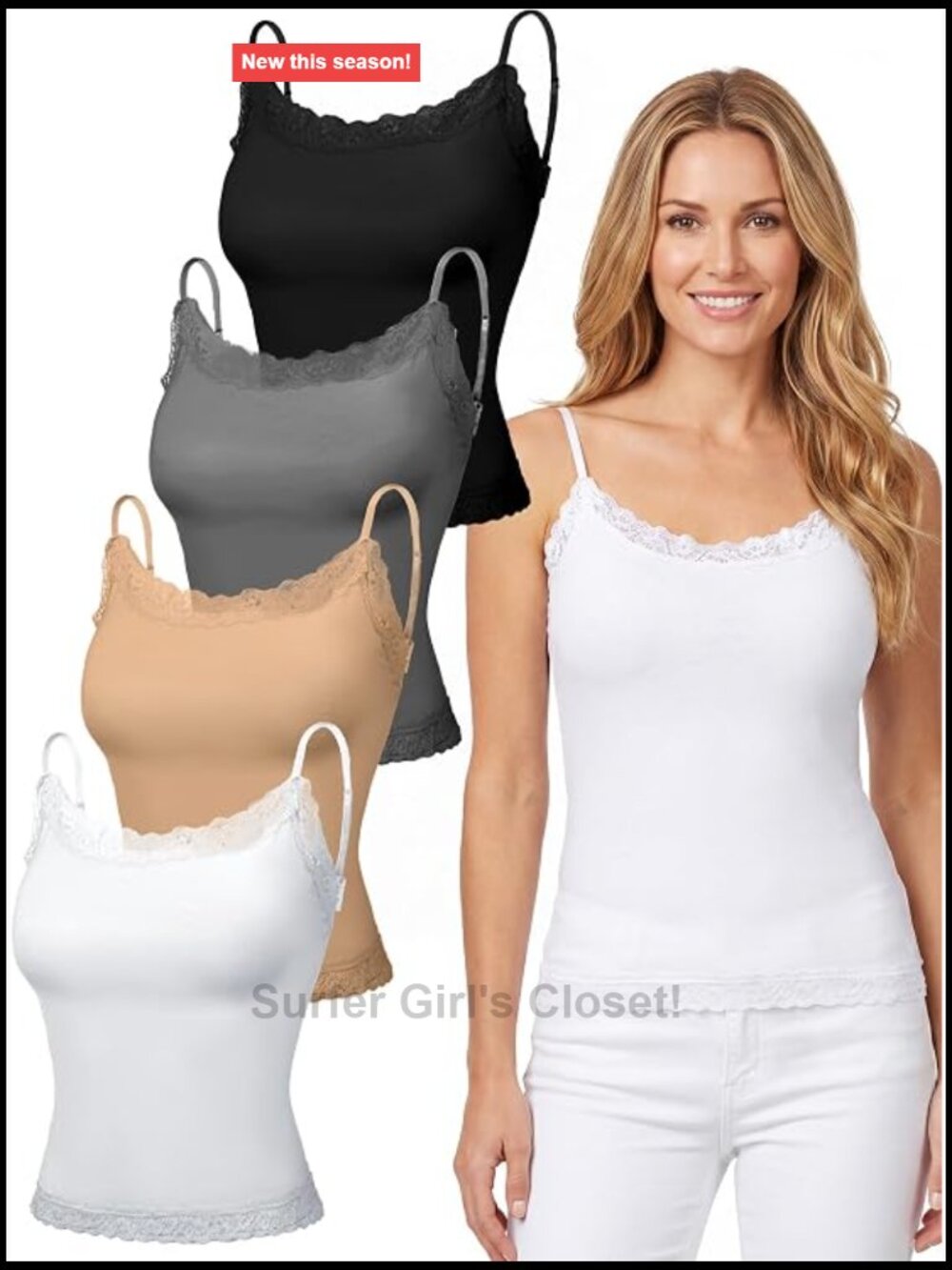 4 Pack Women's Lace Cotton Camisole Adjustable Spaghetti Strap Tank Top